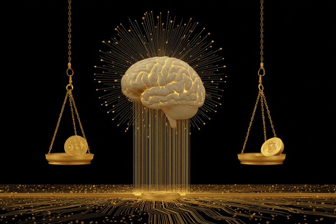 Golden brain balancing rewards on scales